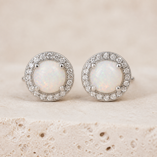 opal halo studs
